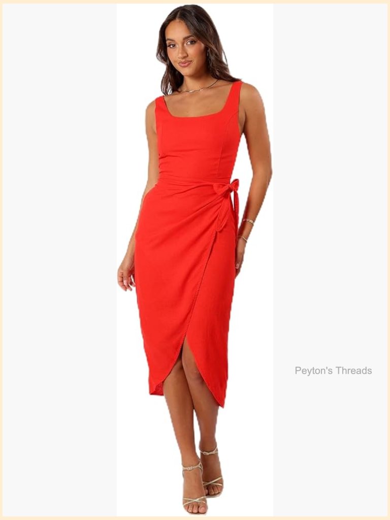 Wrap Midi Dress With Linen Cotton Blend